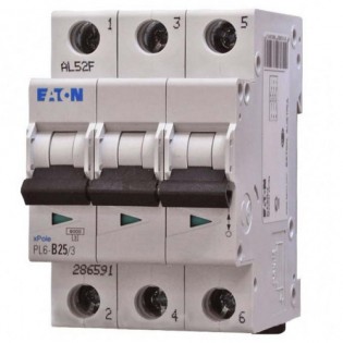 Модульный автоматический выключатель PL6-C25/3, 6kA, 3p, 25A MOELLER-EATON