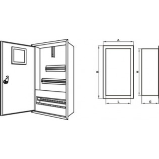 Щит под трехфазный счетчикна 4+4+16+16 модулей, встраиваемый, с замком